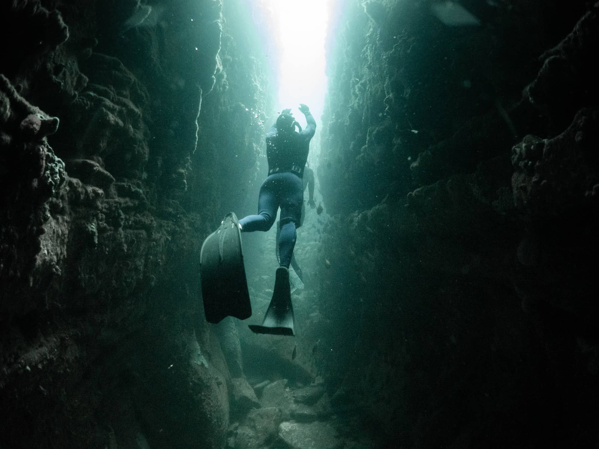 swimming ocean cave