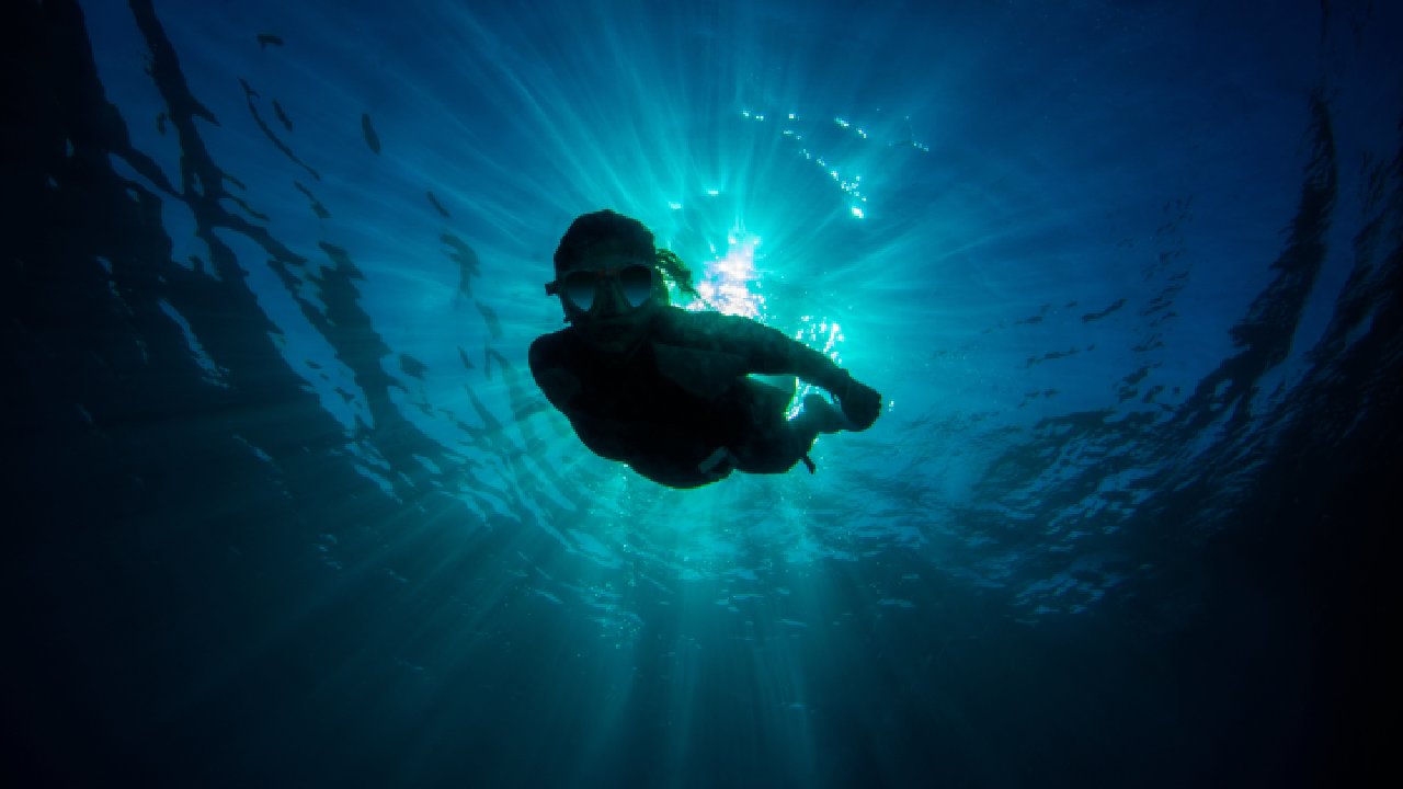 Person free diving